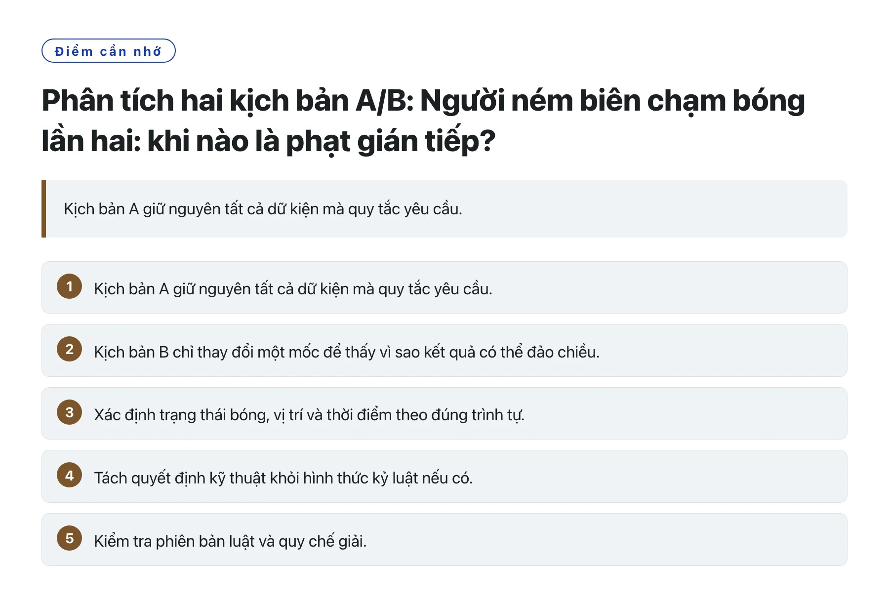 Phân tích hai kịch bản A/B: Người ném biên chạm bóng lần hai: khi nào là phạt gián tiếp?——全文要点速览